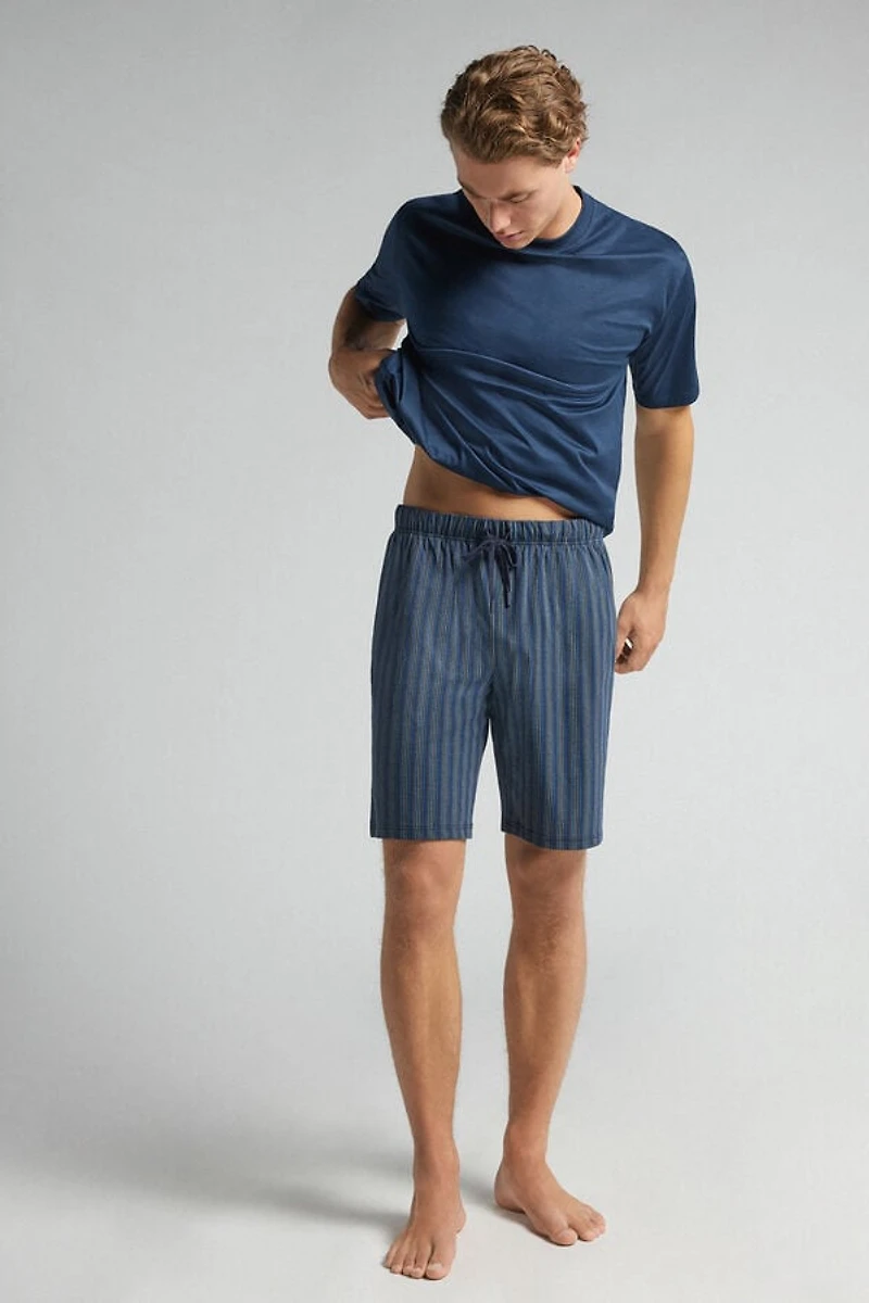 Stripe Print Cotton Shorts