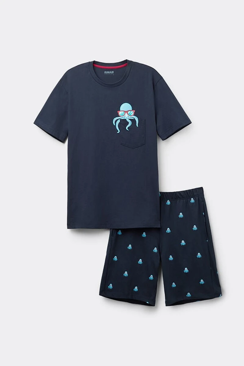 Octopus Print Short Cotton Pajamas