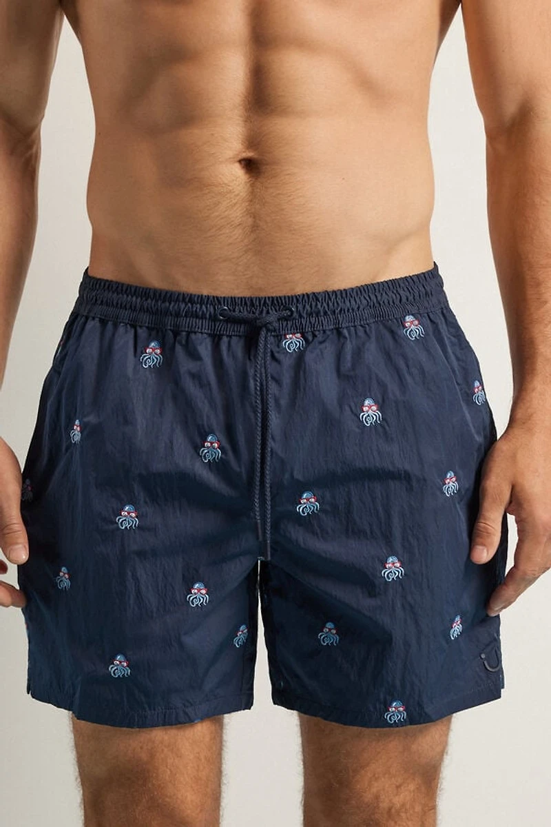 Embroidered Octopus Swim Trunks