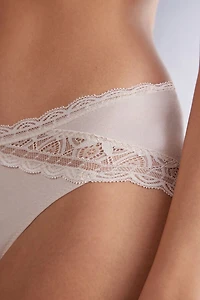 Semi-High Rise Cotton and Lace Panties