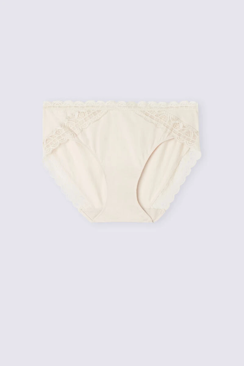 Semi-High Rise Cotton and Lace Panties