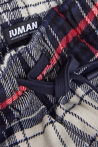 Brushed Check Print Cotton Full Length Pants