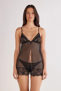 Sheer Glamour Tulle and Lace Babydoll