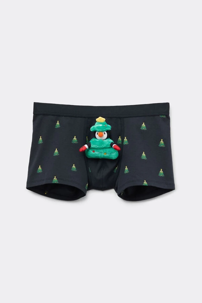 Plush Penguin and Christmas Tree Superior Cotton Boxers