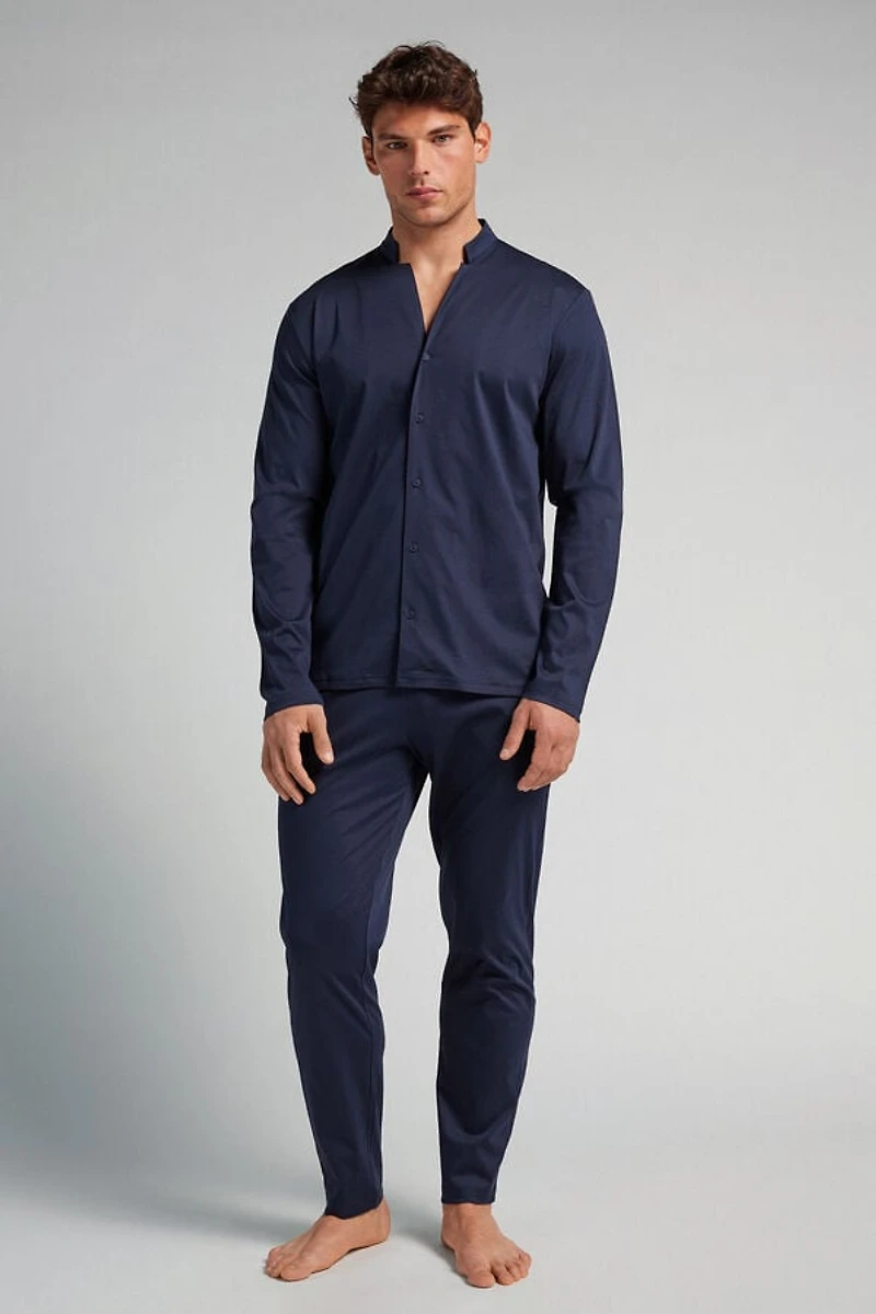 Open Front Full Length Pajamas Cotton