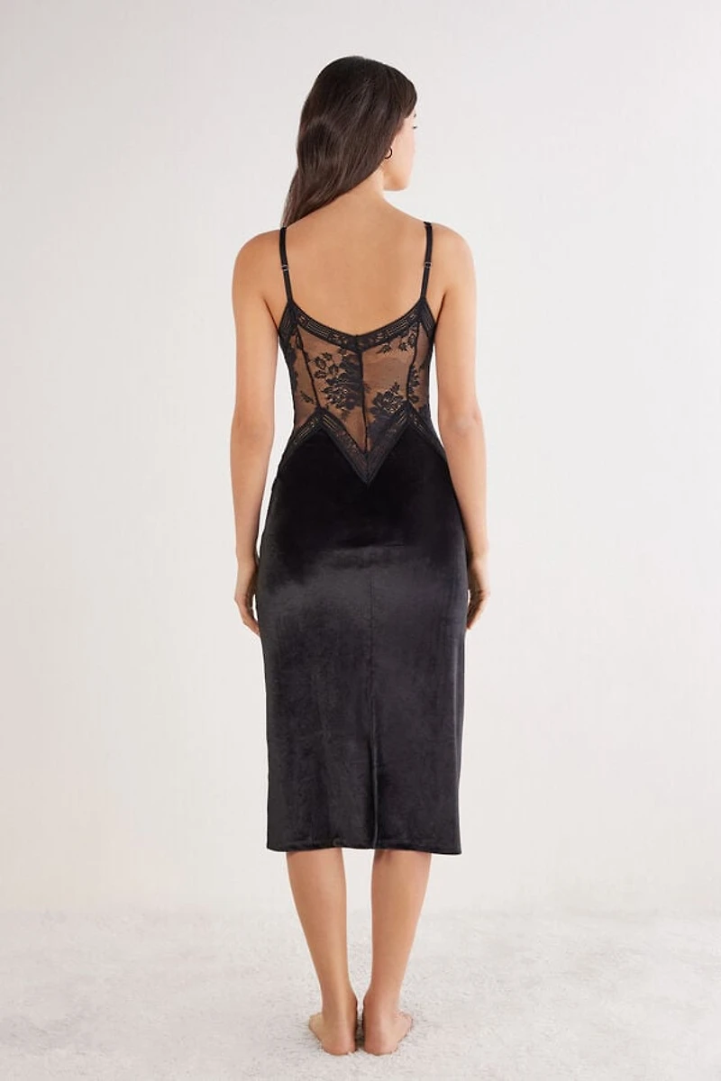 La Femme Fatale Long Velvet and Lace Slip