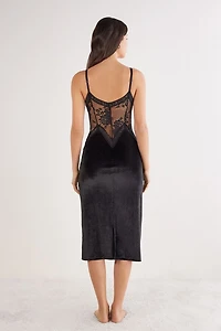 La Femme Fatale Long Velvet and Lace Slip