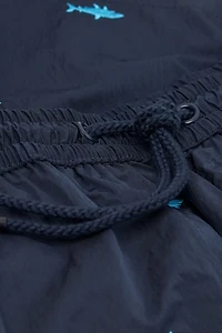 Embroidered Shark Swim Trunks