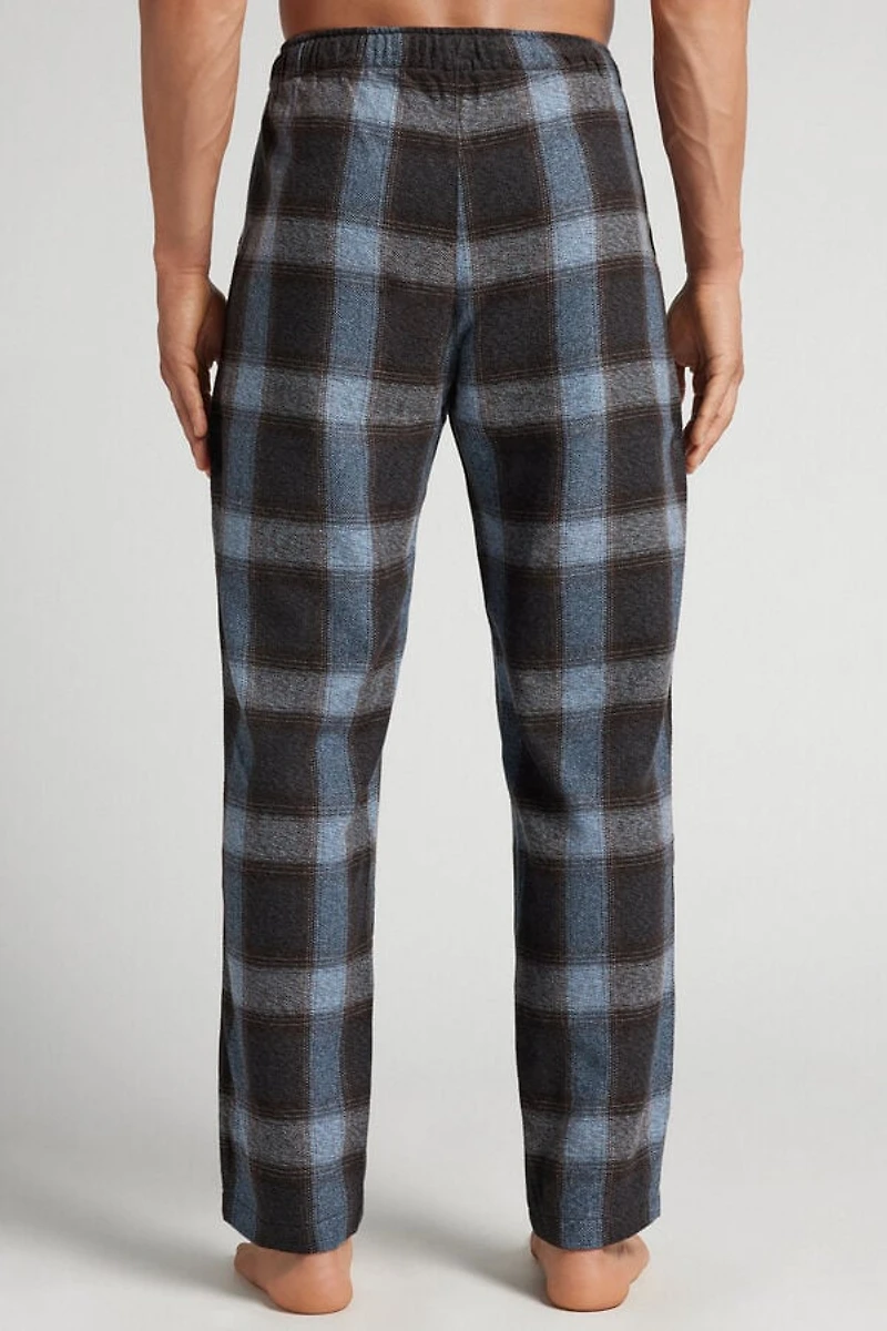 Blue Check Print Full Length Knit Pants