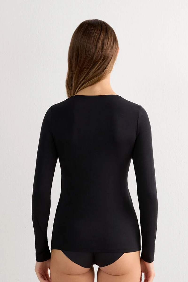 Long Sleeve Scoop Neck Top Micro-modal