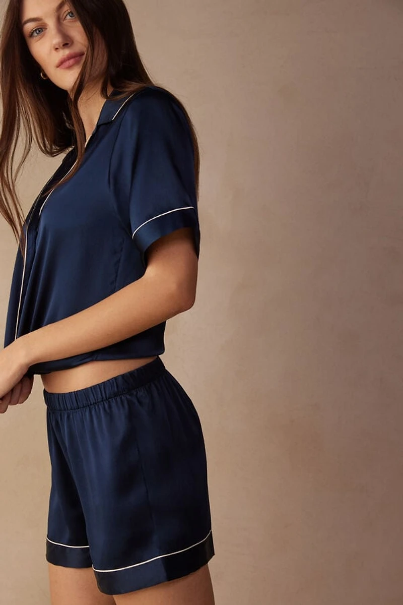 Silk Shorts with Contrast Trim