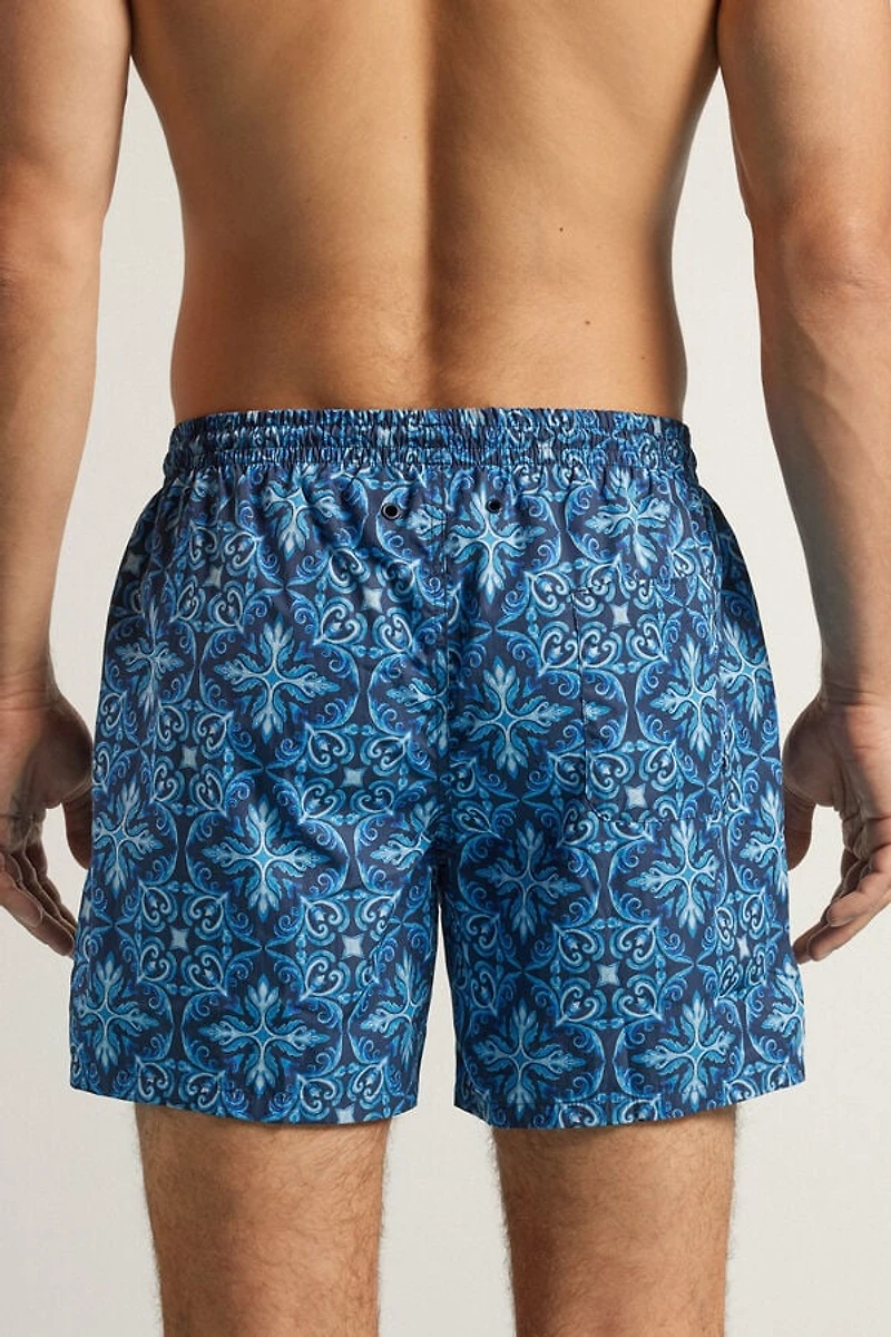 Blue Majolica Print Swim Trunks