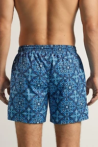 Blue Majolica Print Swim Trunks