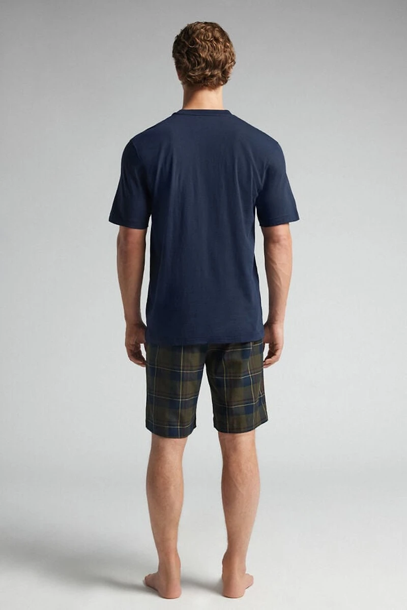 Tartan Print Cloth and Cotton Short Pajamas