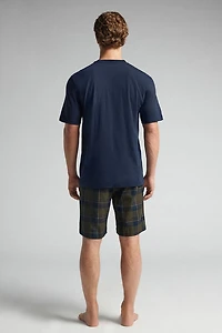 Tartan Print Cloth and Cotton Short Pajamas