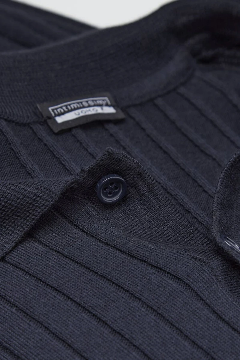 Ribbed Cotton Short Sleeve Knit Polo Shirt