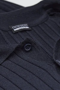 Ribbed Cotton Short Sleeve Knit Polo Shirt