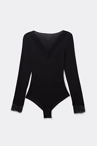 Long Sleeve Bodysuit Ultralight Modal with Cashmere and Lace
