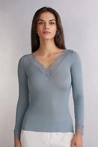 Ultralight Cashmere Lace Long Sleeve Shirt