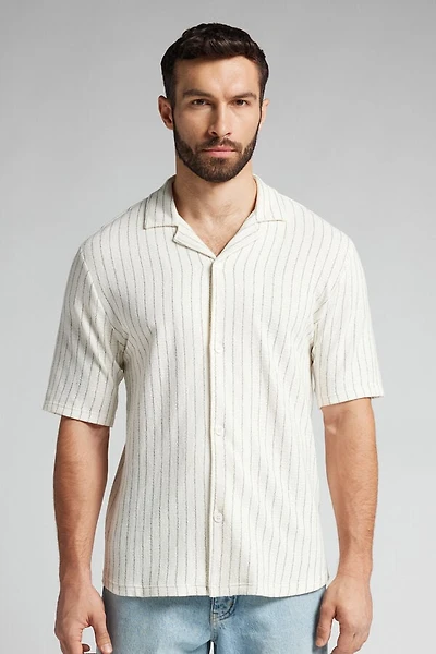 Short Sleeved Bowling Shirt with Stripes