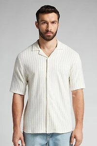 Short Sleeved Bowling Shirt with Stripes