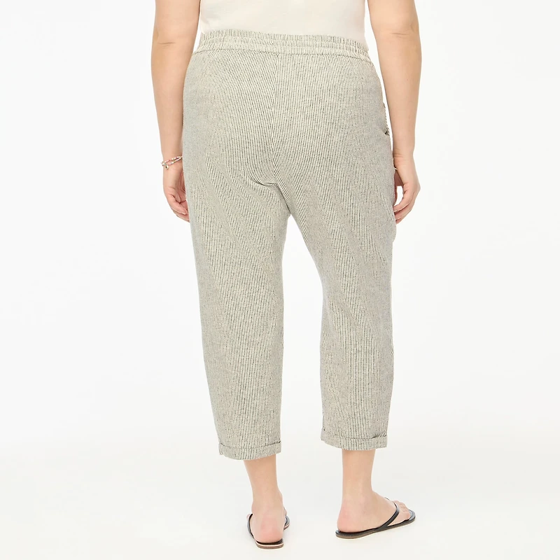 Petite striped linen-cotton blend drawstring pant