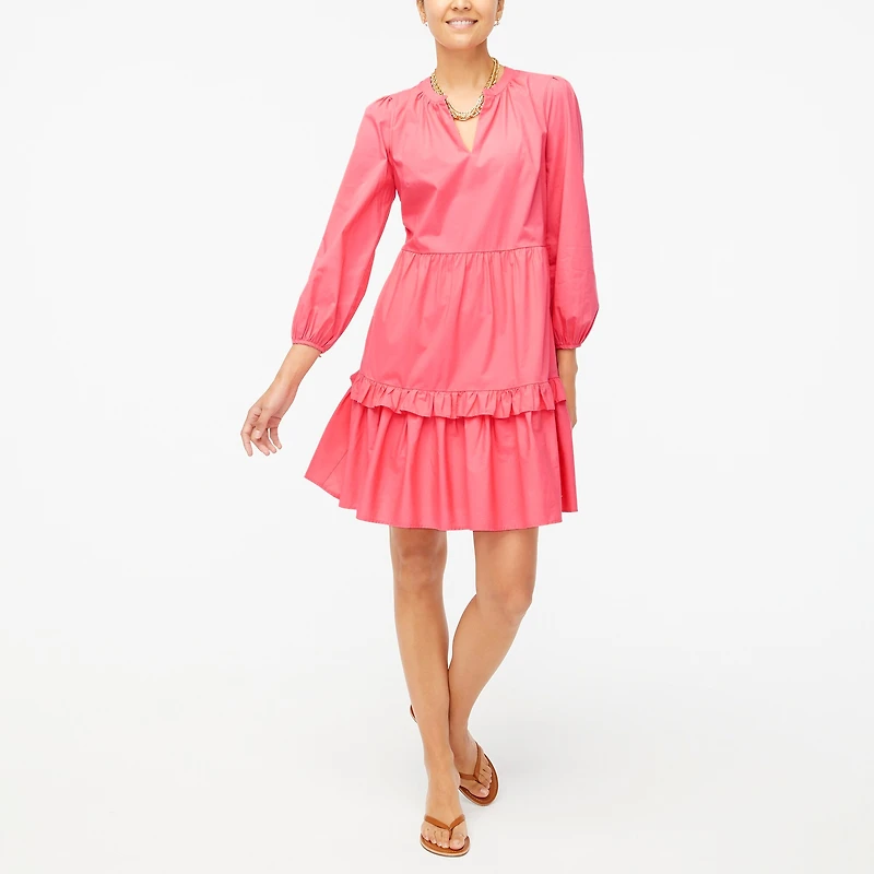 Cotton poplin tiered ruffle mini dress