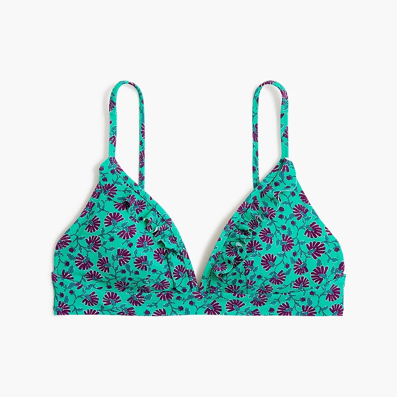 Printed french bikini top with ruffles
