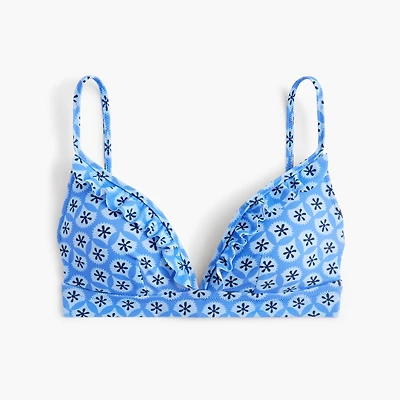 Printed french bikini top with ruffles
