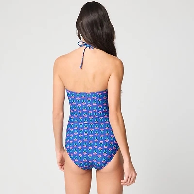 Printed strapless one-piece swimsuit