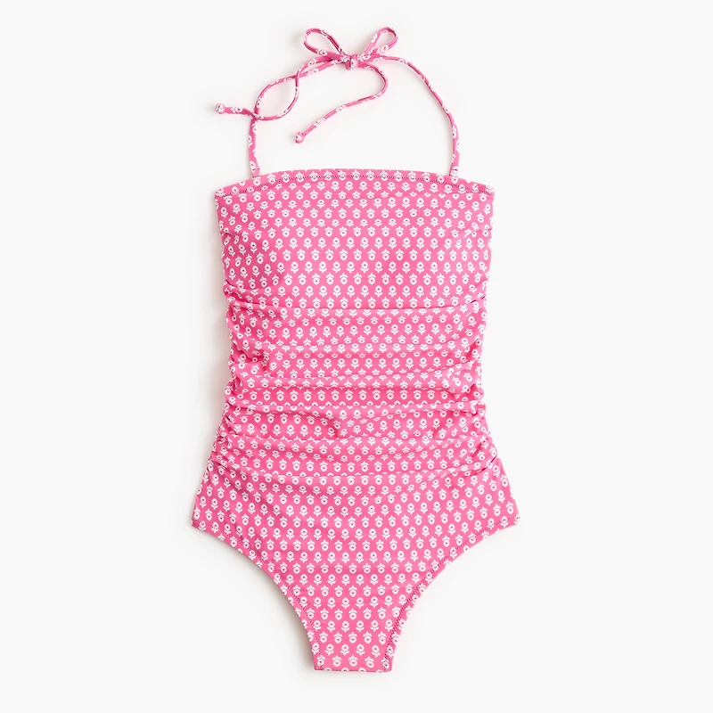 Printed strapless one-piece swimsuit