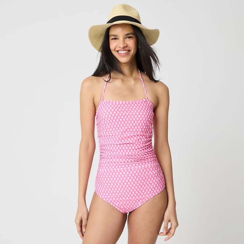 Printed strapless one-piece swimsuit