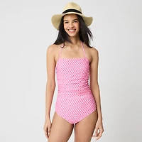 Printed strapless one-piece swimsuit