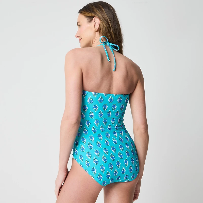 Printed strapless one-piece swimsuit