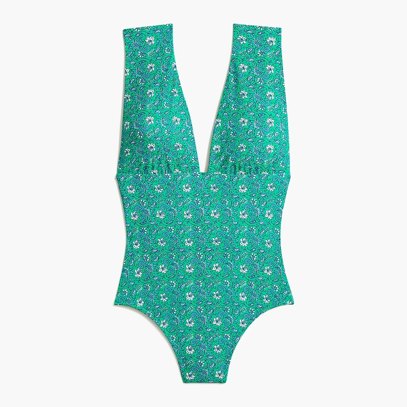 Paisley V-neck one-piece swimsuit