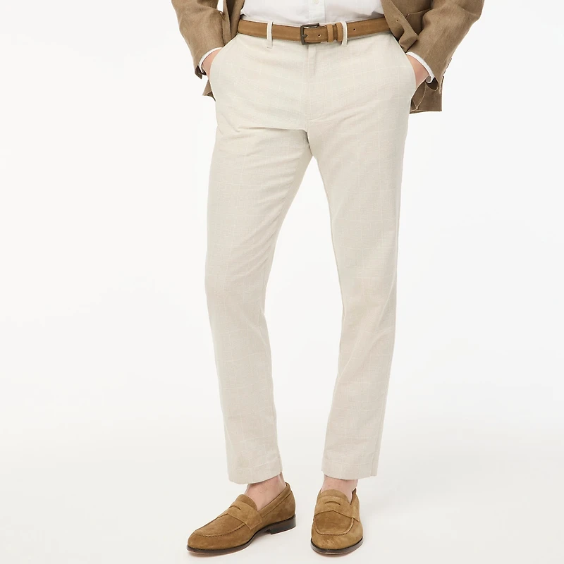 Straight-fit linen-cotton blend pant