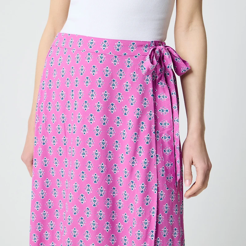 Printed faux-wrap skirt