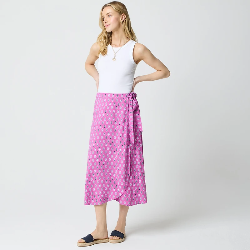 Printed faux-wrap skirt