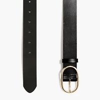 Oval-buckle leather belt