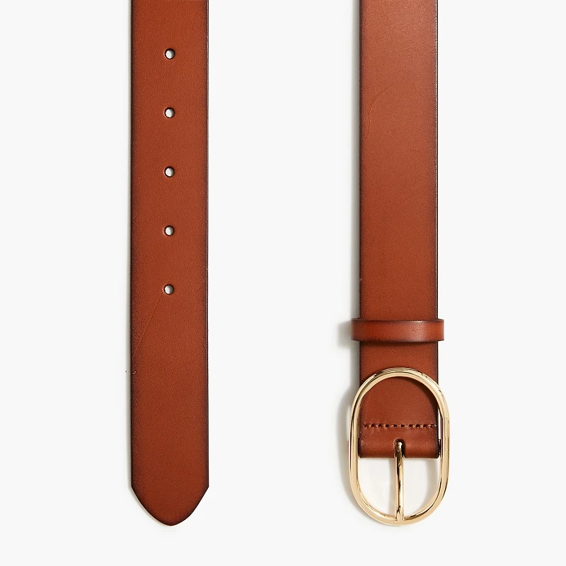 Oval-buckle leather belt