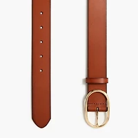 Oval-buckle leather belt