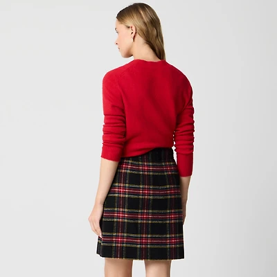 Plaid wool-blend A-line mini skirt