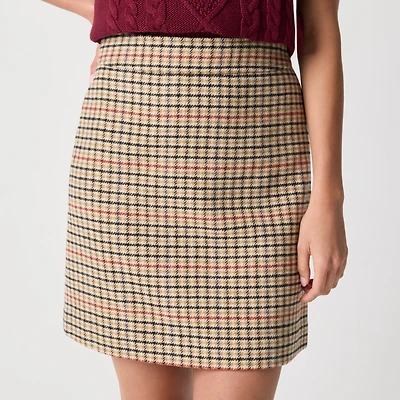 Plaid wool-blend A-line mini skirt