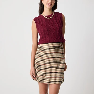 Plaid wool-blend A-line mini skirt