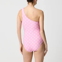 Printed ruched one-shoulder swimsuit