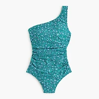 Printed ruched one-shoulder swimsuit