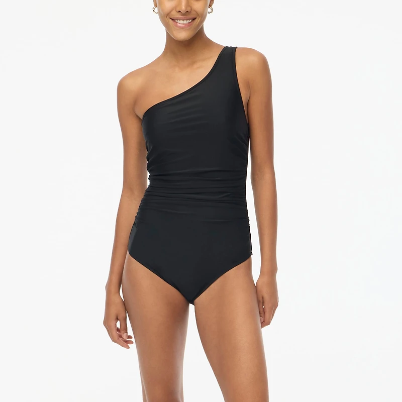 One-shoulder ruched one-piece swimsuit