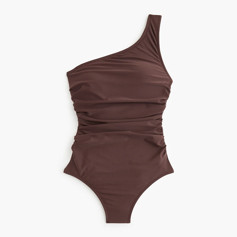 One-shoulder ruched one-piece swimsuit