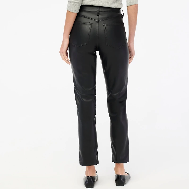 Full-length straight-leg pant faux leather