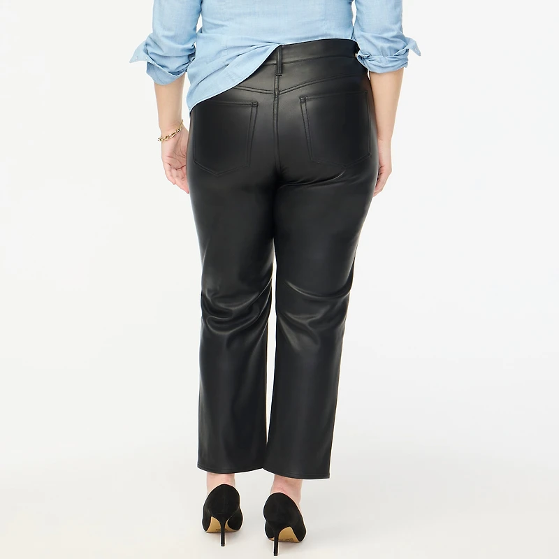 Full-length straight-leg pant faux leather